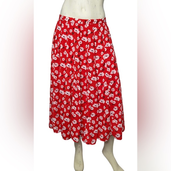 KARL LAGERFELD PARIS Red & White Floral Accordion Pleated Front Maxi Skirt, 12 - Picture 1 of 13